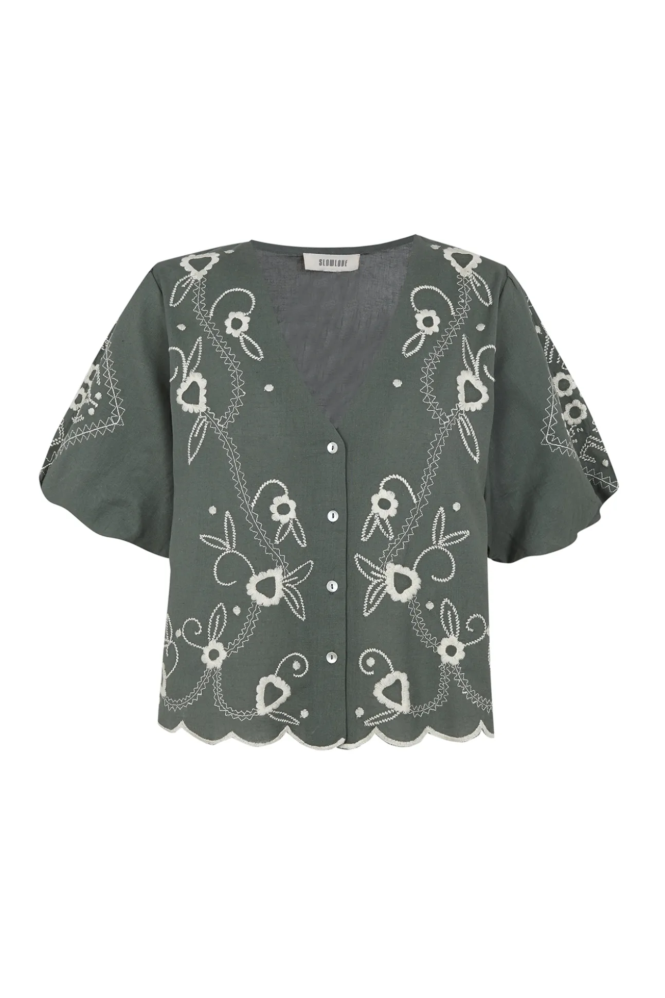 Blusa bordado manga farol