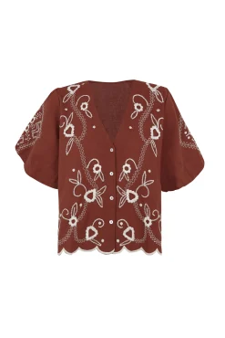 Blusa bordado manga farol