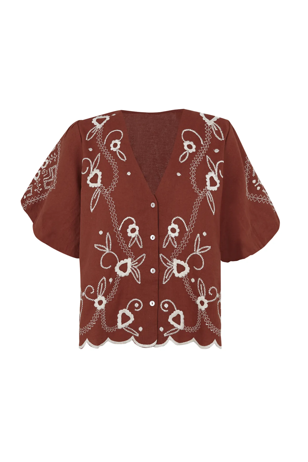 Blusa bordado manga farol