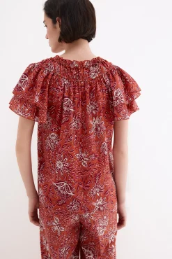 Blusa estampada manga volante