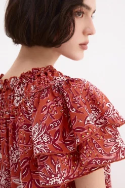 Blusa estampada manga volante