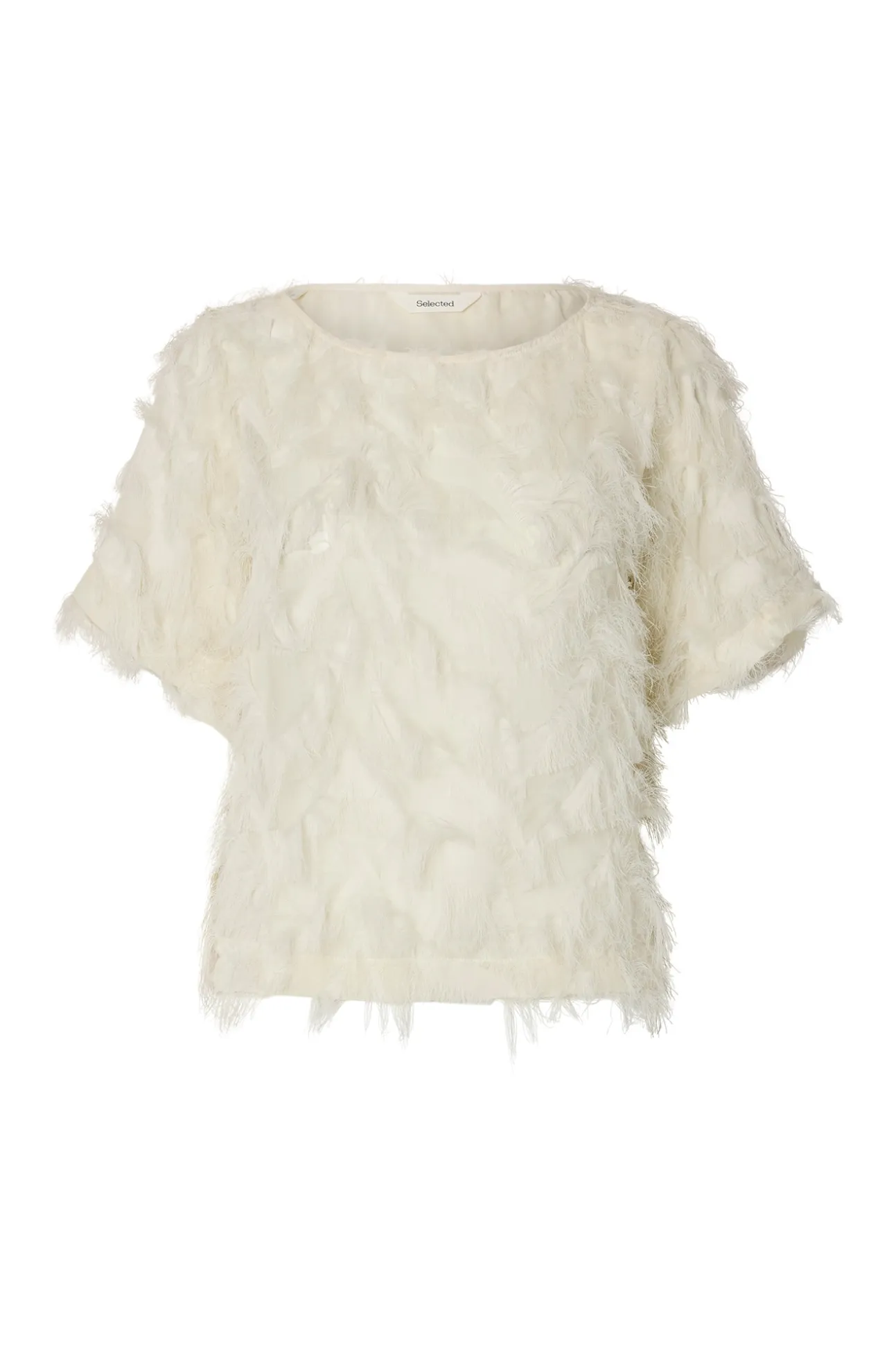 Blusa manga corta con tejido flecos