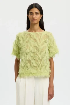 Blusa manga corta con tejido flecos