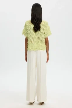 Blusa manga corta con tejido flecos