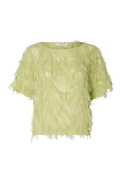 Blusa manga corta con tejido flecos