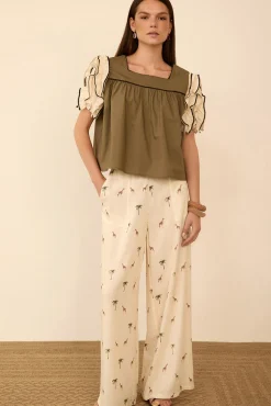Blusa manga corta volantes