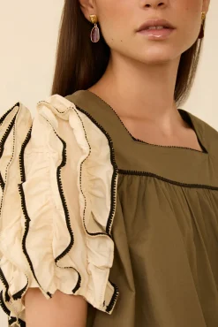 Blusa manga corta volantes