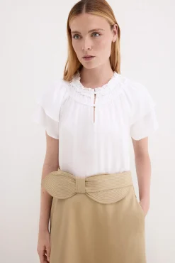 Blusa satén lisa manga volantes