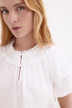 Blusa satén lisa manga volantes