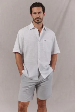Camisa algodón lino cuadros manga corta