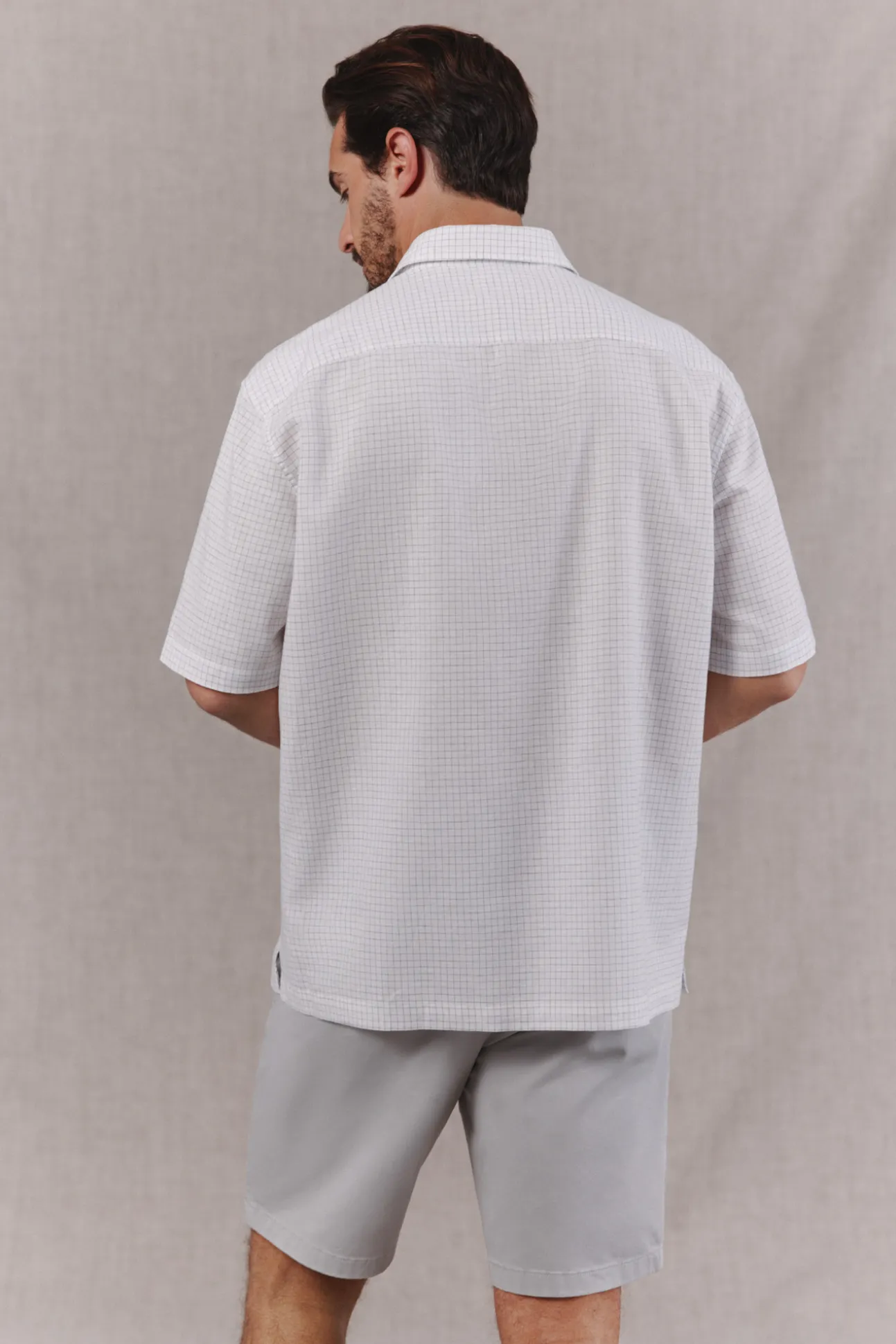 Camisa algodón lino cuadros manga corta