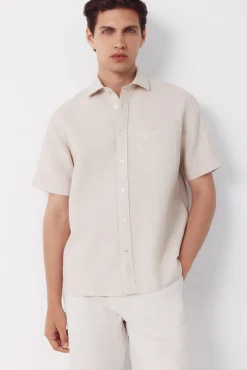 Camisa algodón lino lisa manga corta
