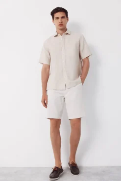 Camisa algodón lino lisa manga corta