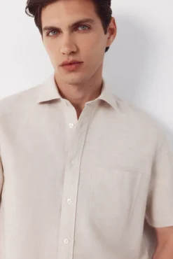 Camisa algodón lino lisa manga corta