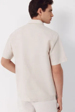 Camisa algodón lino lisa manga corta