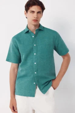 Camisa algodón lino lisa manga corta