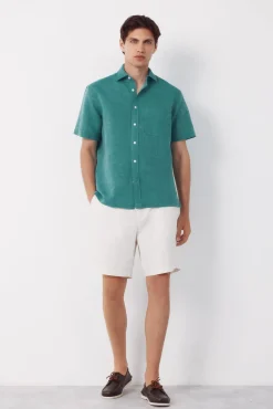 Camisa algodón lino lisa manga corta
