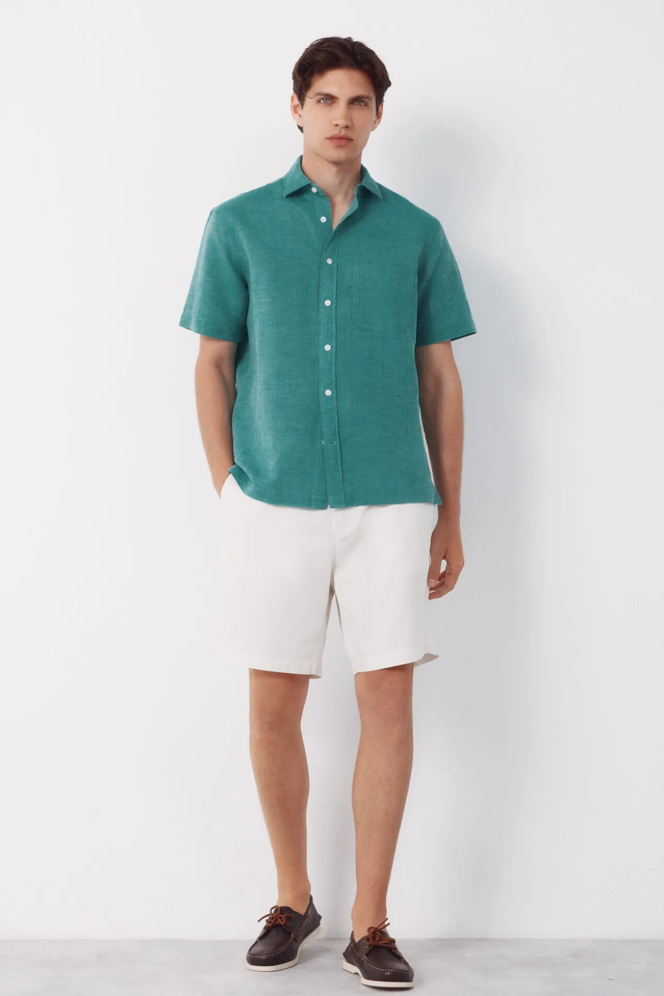 Camisa algodón lino lisa manga corta