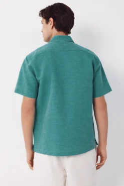 Camisa algodón lino lisa manga corta
