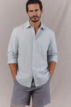 Camisa algodón lino lisa manga larga