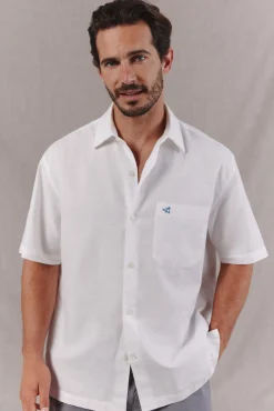Camisa algodón lino lisa manga corta