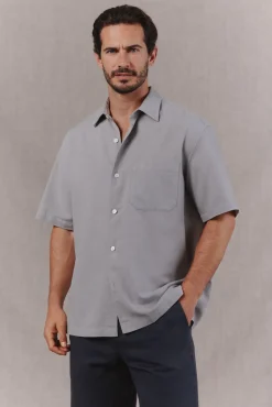 Camisa algodón lino lisa manga corta