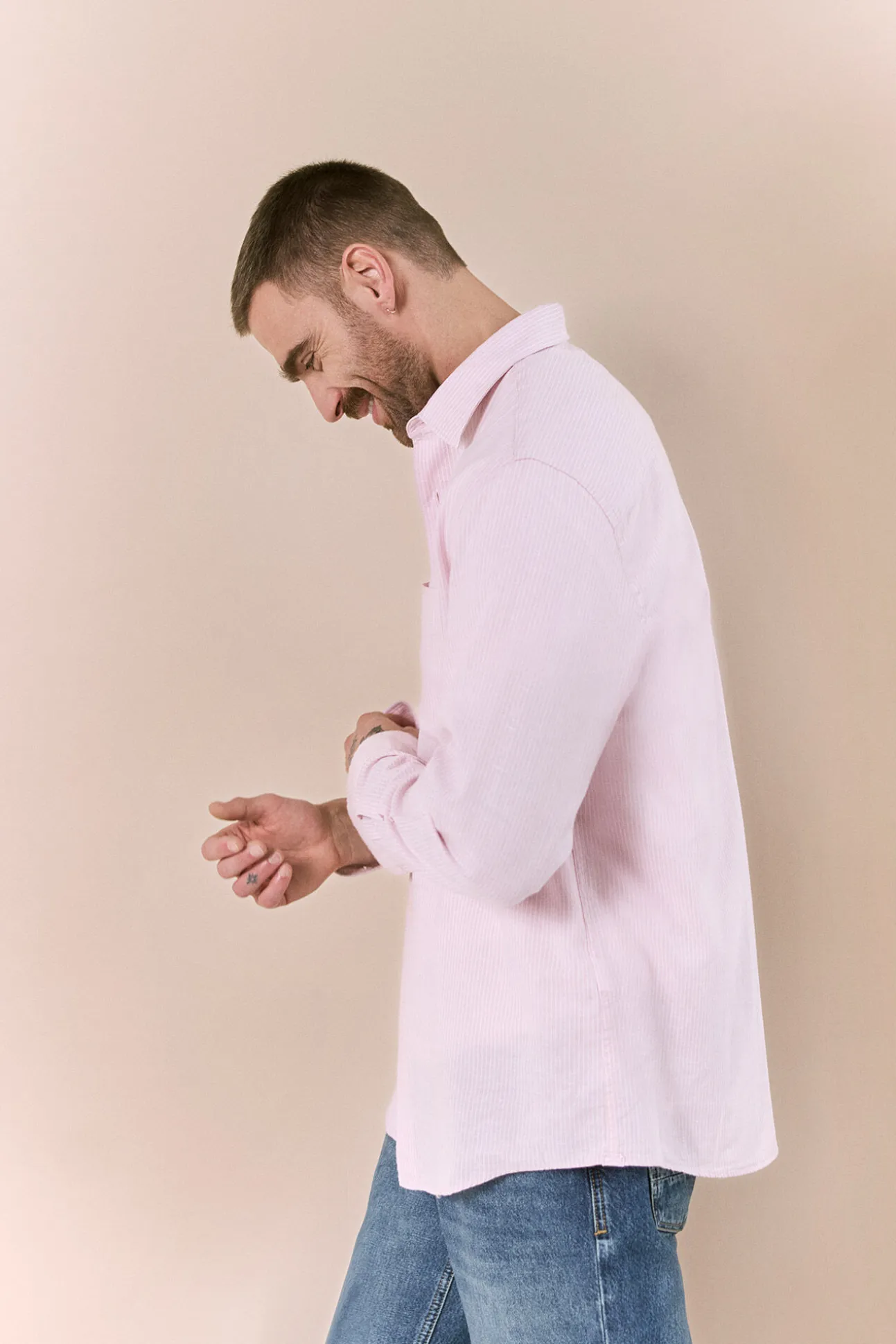 Camisa algodón lino rayas