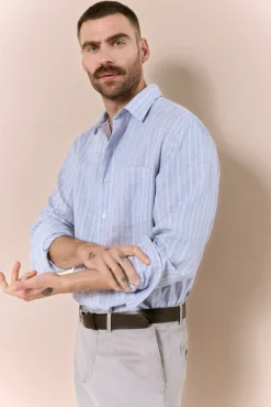Camisa algodón lino rayas