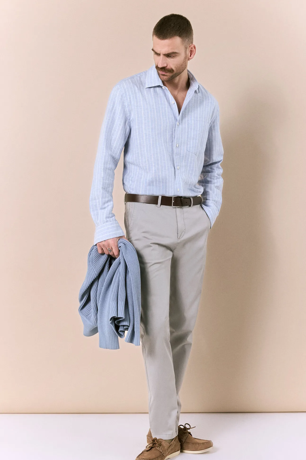 Camisa algodón lino rayas