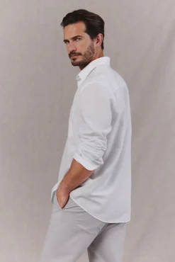 Camisa algodón lino rayas manga larga