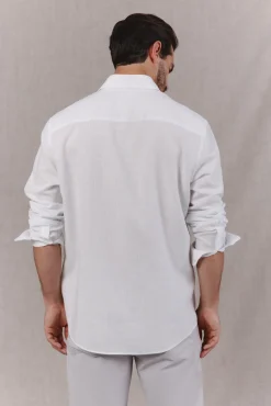 Camisa algodón lino rayas manga larga
