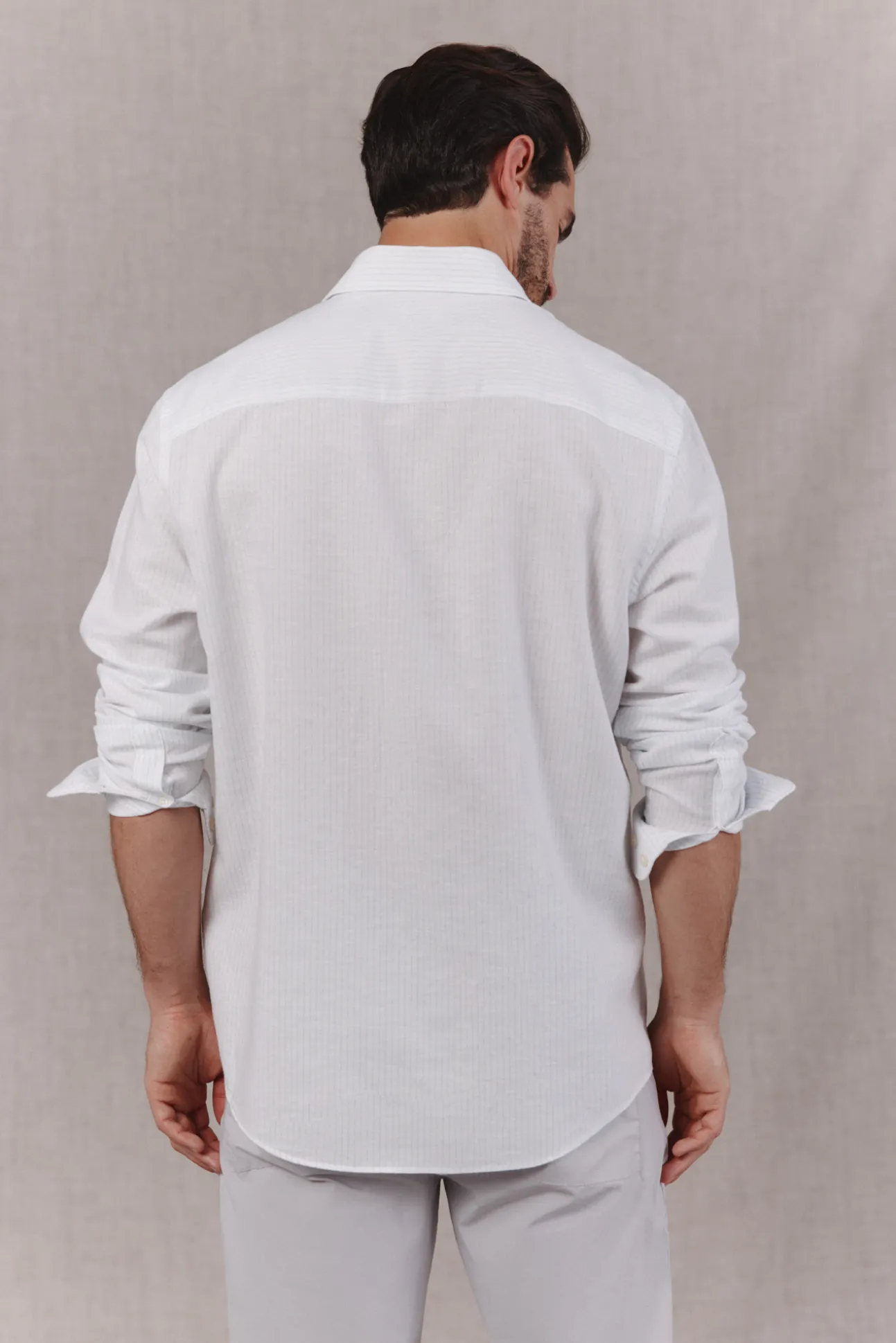 Camisa algodón lino rayas manga larga