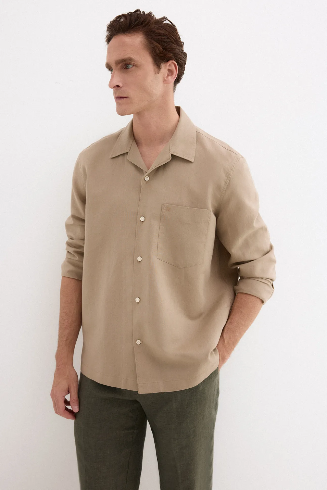 Camisa de lino algodón manga larga