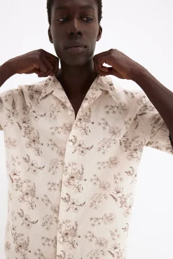 Camisa estampada manga corta lino algodón