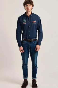 Camisa hombre Valecuatro azul marino modelo caballos