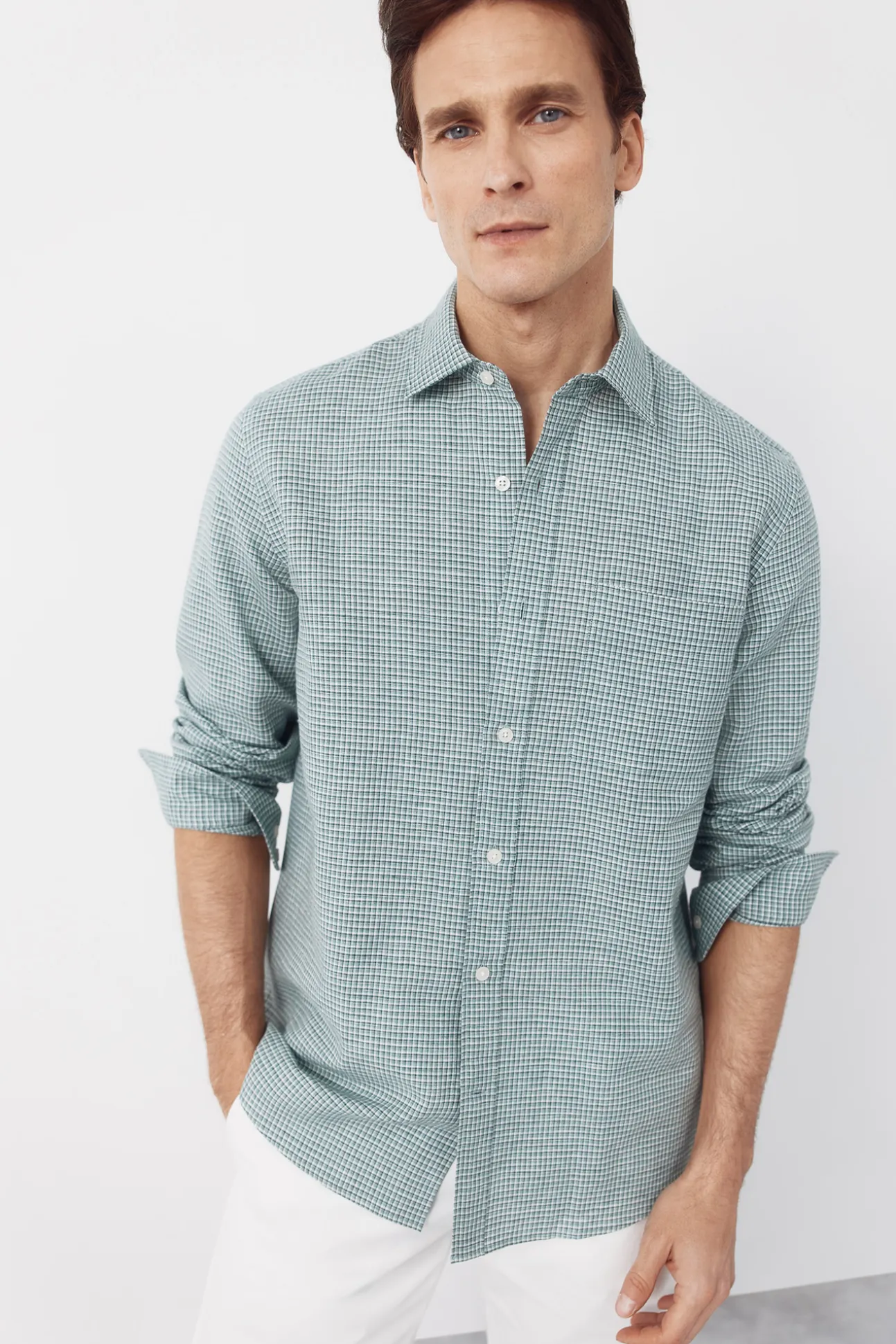Camisa lino algodón cuadros