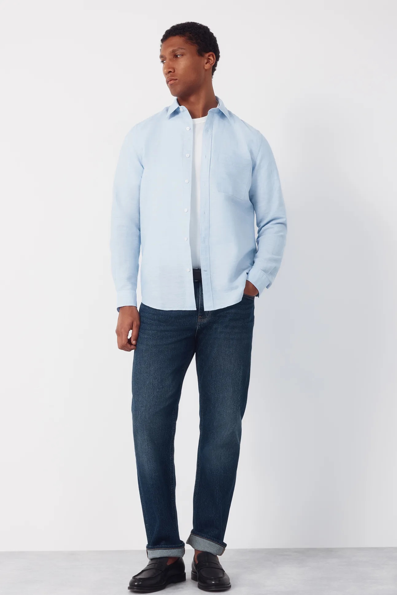 Camisa lino algodón liso