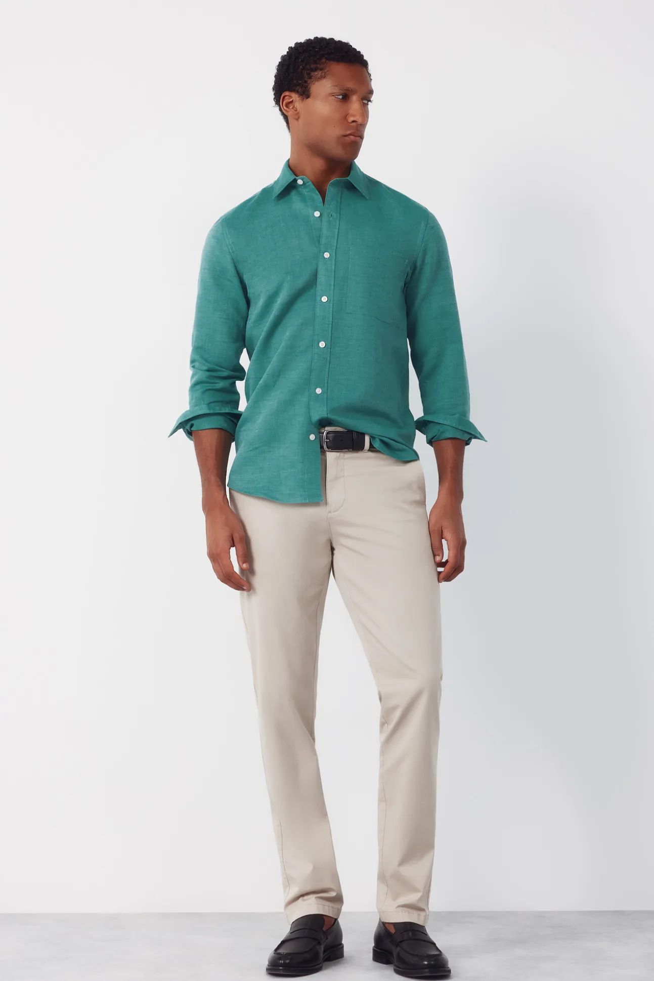 Camisa lino algodón liso