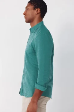 Camisa lino algodón liso