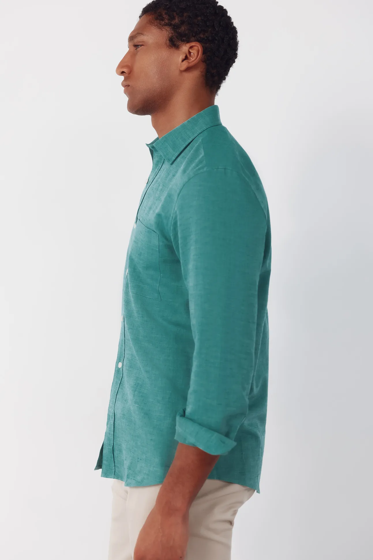 Camisa lino algodón liso