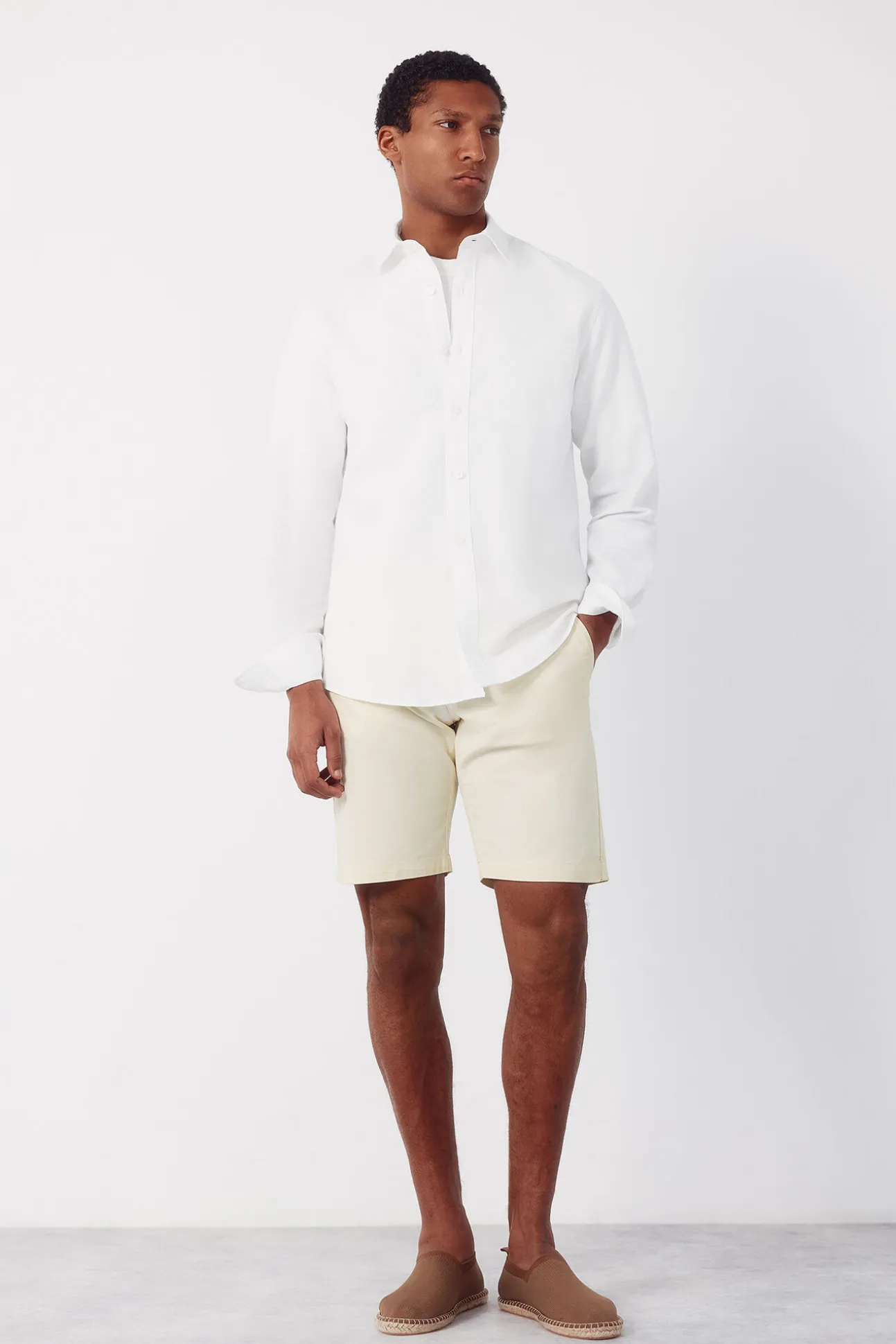 Camisa lino algodón liso