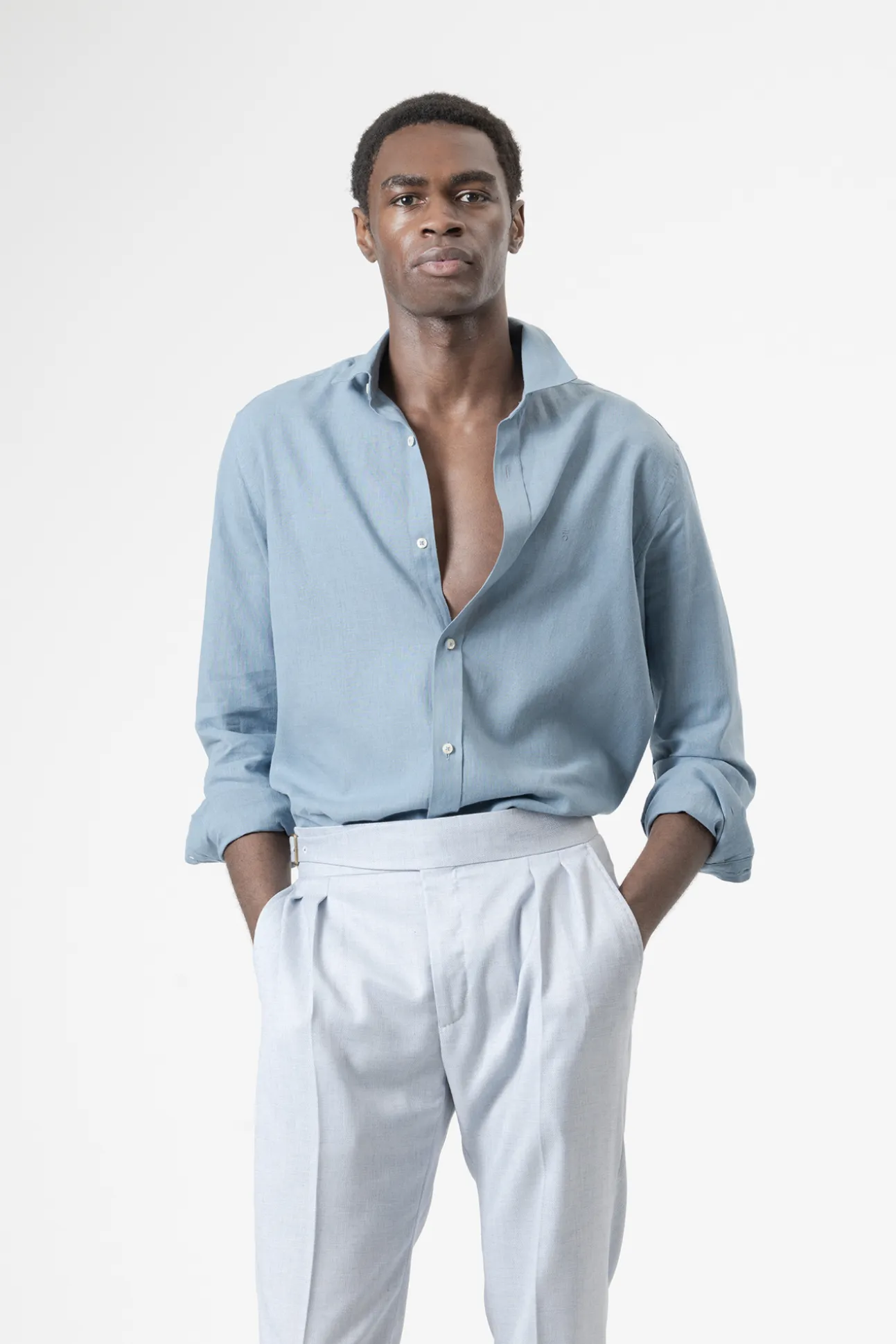 Camisa lino porcelana