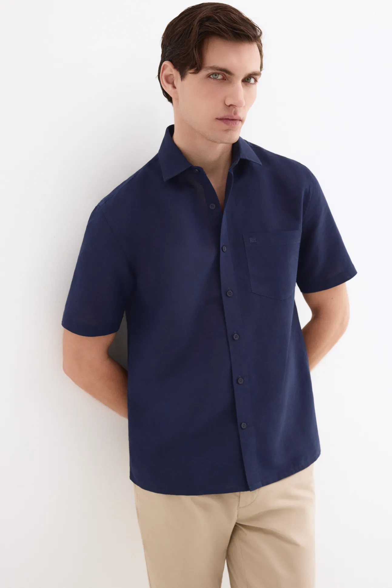 Camisa lisa lino algodón