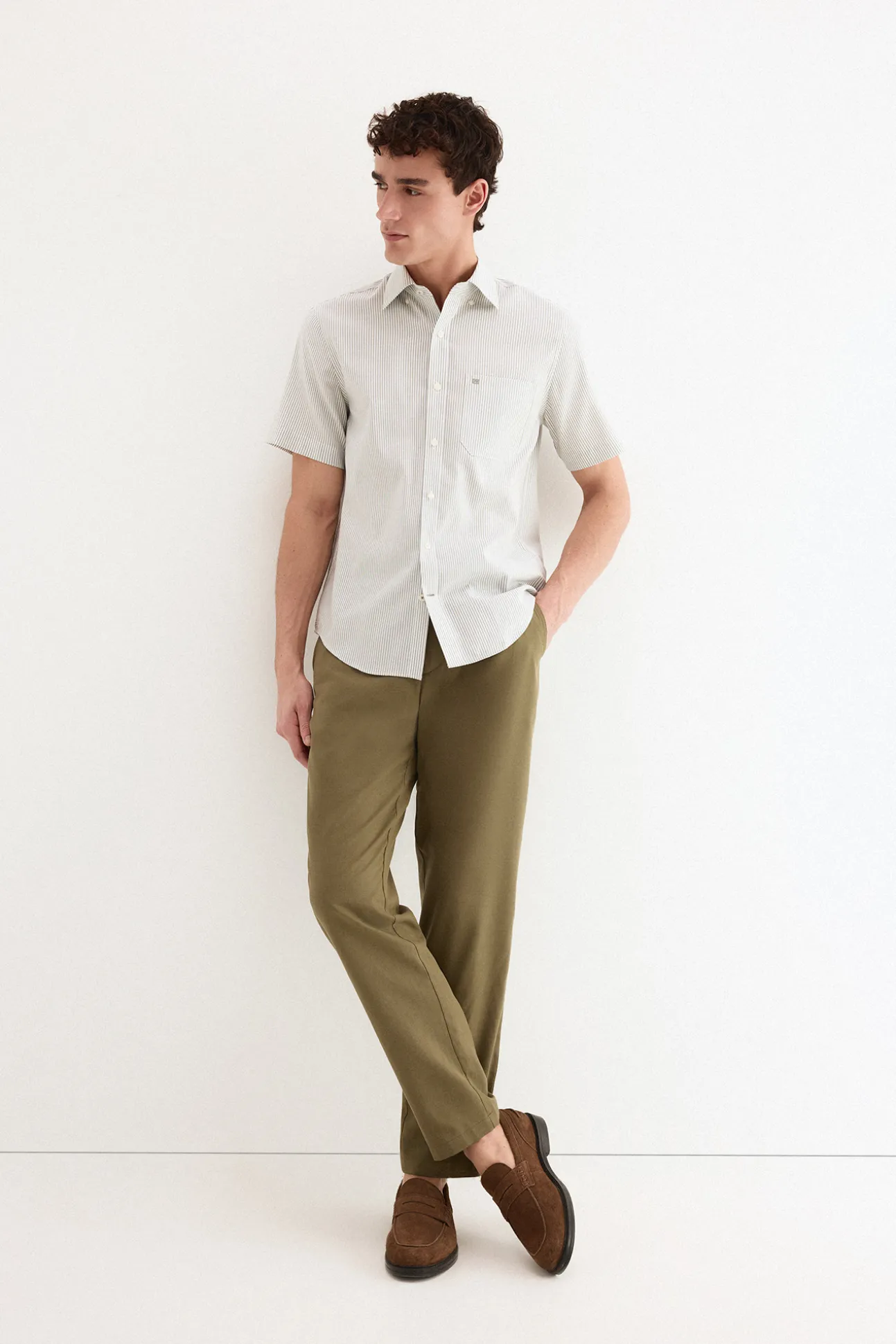 Camisa non iron manga corta rayas