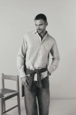 Camisa oxford liso manga larga