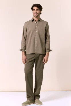 Camisa rayas lino manga larga
