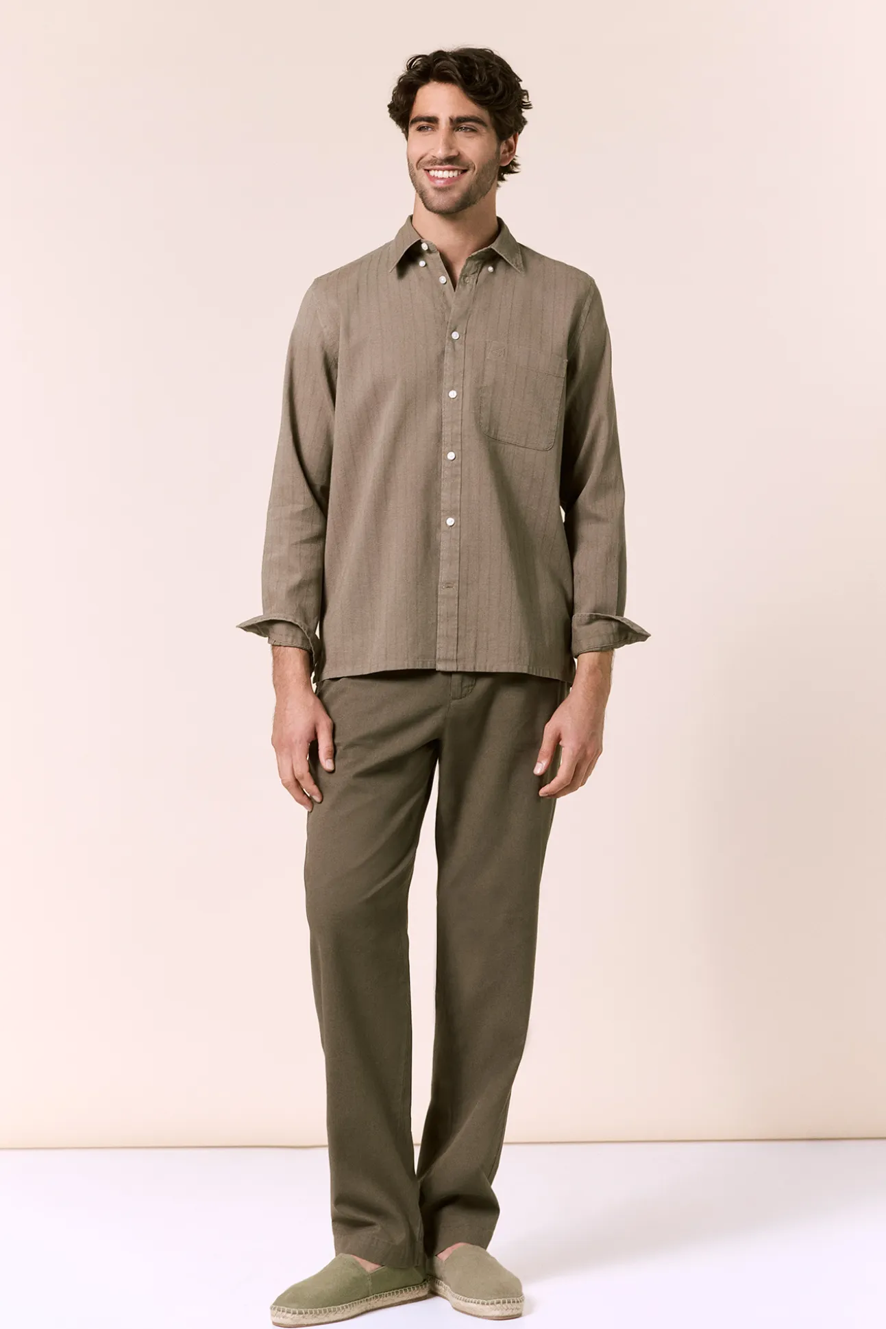 Camisa rayas lino manga larga