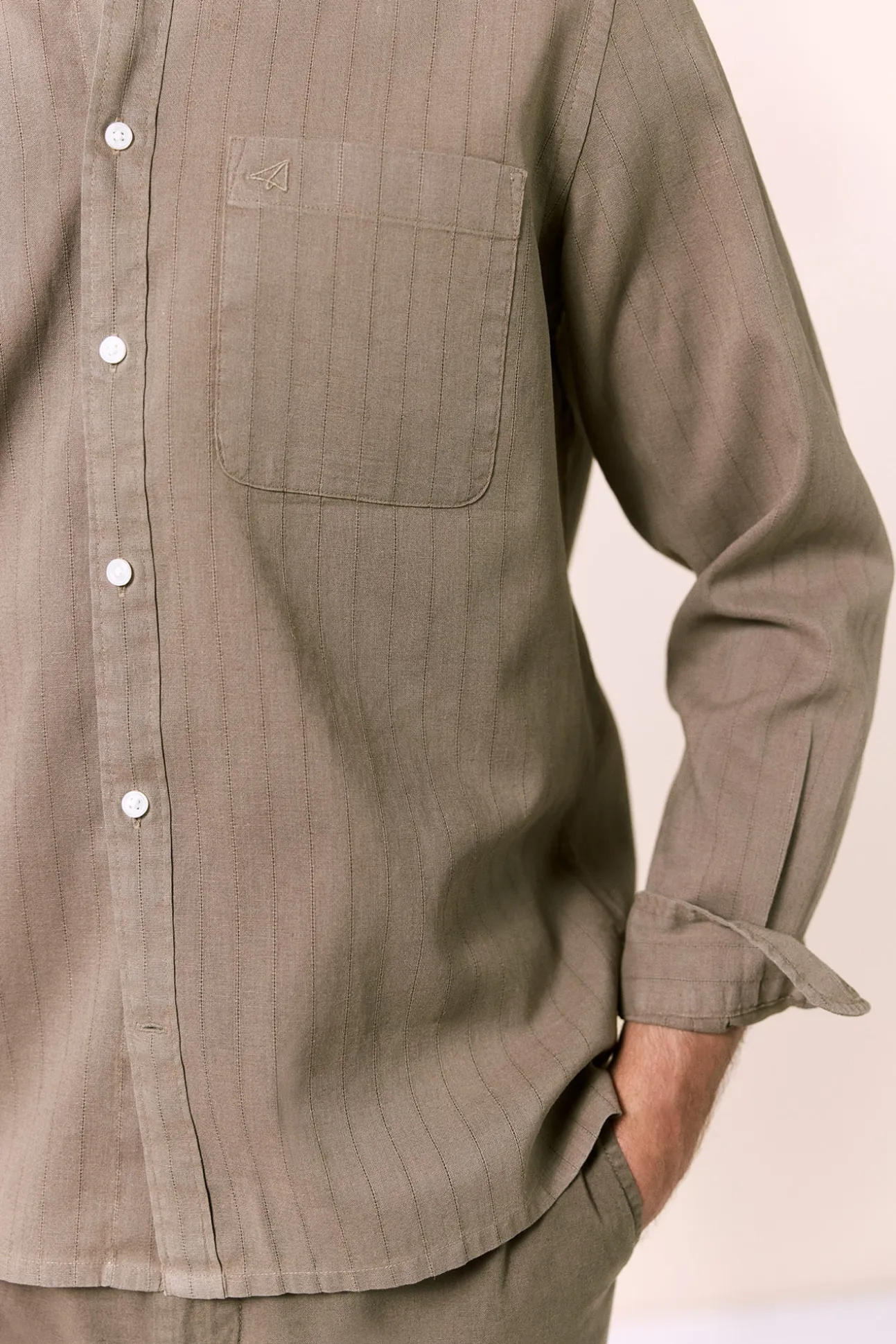 Camisa rayas lino manga larga