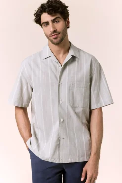 Camisa rayas manga corta cuello bowling