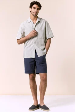 Camisa rayas manga corta cuello bowling